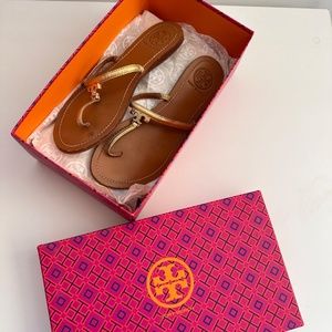 TORY BURCH Gold Logo Metallic Sandals